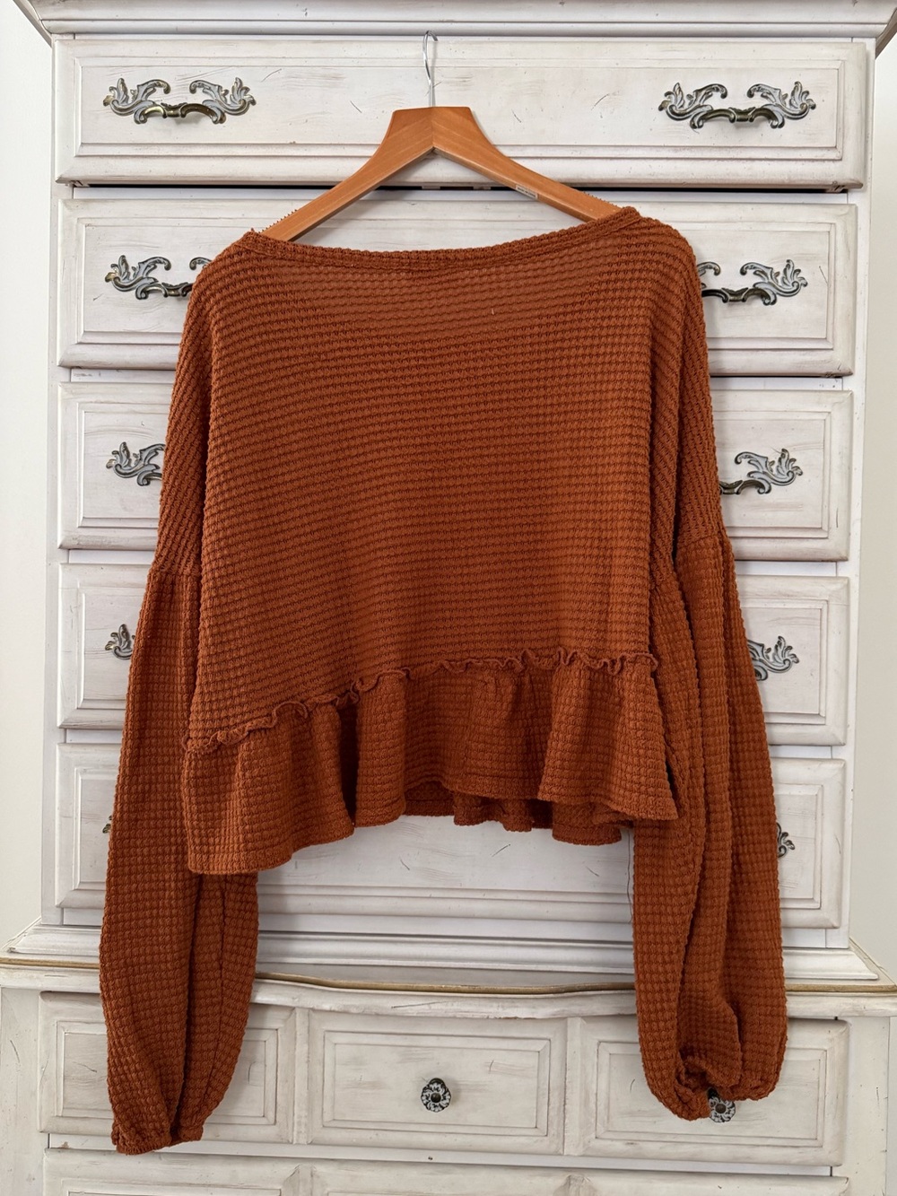 Pink Lily Tan Waffle Babydoll Top - Picture 3 of 4
